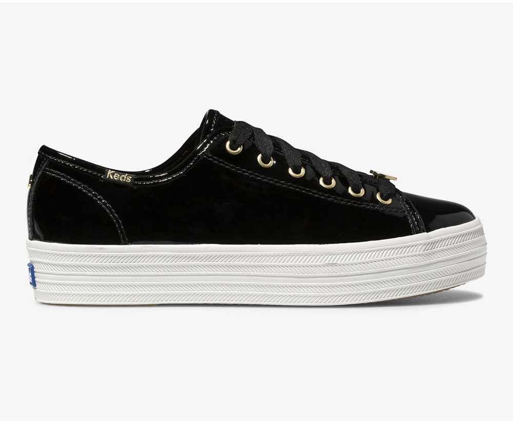 Tenis Keds Mujer Negros - Kate Spade New York Triple Kick Patent Cuero - 3972-YMCBJ